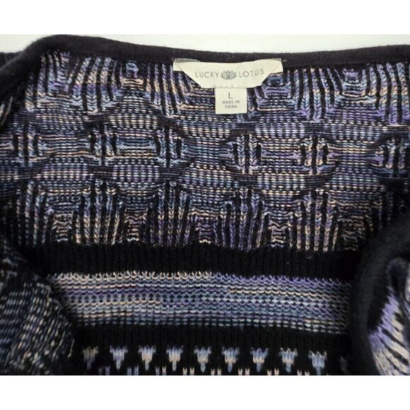 Lucky Lotus Womens Multicolor Patterned Cardigan Sweater Size L - Picture 2 of 8